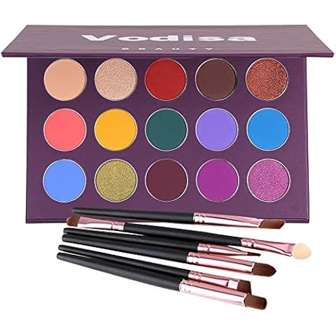 Vodisa Colorful Eyeshadow Palette Matte Shimmer High Pigmented Eyeshadow Pallet 15 Colors Professional Makeup Nudes Warm Natural Long Lasting Waterproof Eye Shadow with Make Up Brushes Set (Purple) Cover