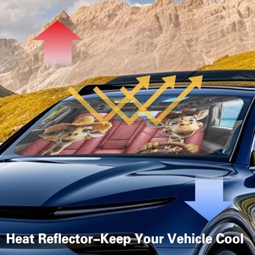 Image of Funny Giraffes Car Front Windshield Sun Shade Sun Shade for UV Protection Foldable Front Window Cover Sun Visor Protector Accessories for Cars Truck SUV