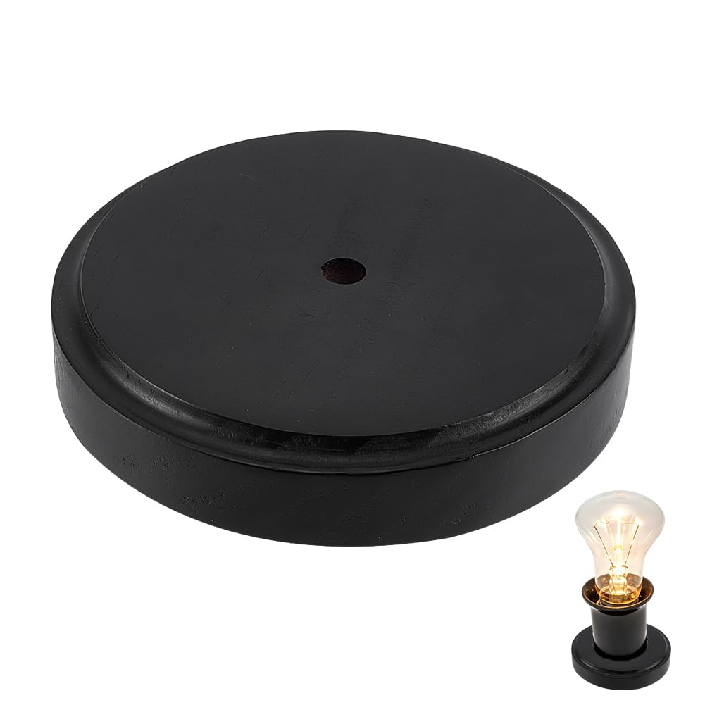 NBEADS 1 Pc Wooden Lamp Base, 12.9x2.5cm Black Flat Round Solid Wood Light Stand, 10mm Wire Hole Table Lamp Base Replacement for DIY Lighting Fixtures Bedside Table Lamps