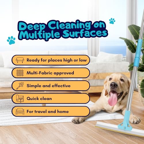 Image of Pet Hair Scraper Set 3 piece - Includes Retractable Carpet Rake, Scraper for Furniture, and Carpet Brush - Easily Removes Embedded Pet Hair from Rugs, Couches, Pet Beds & More