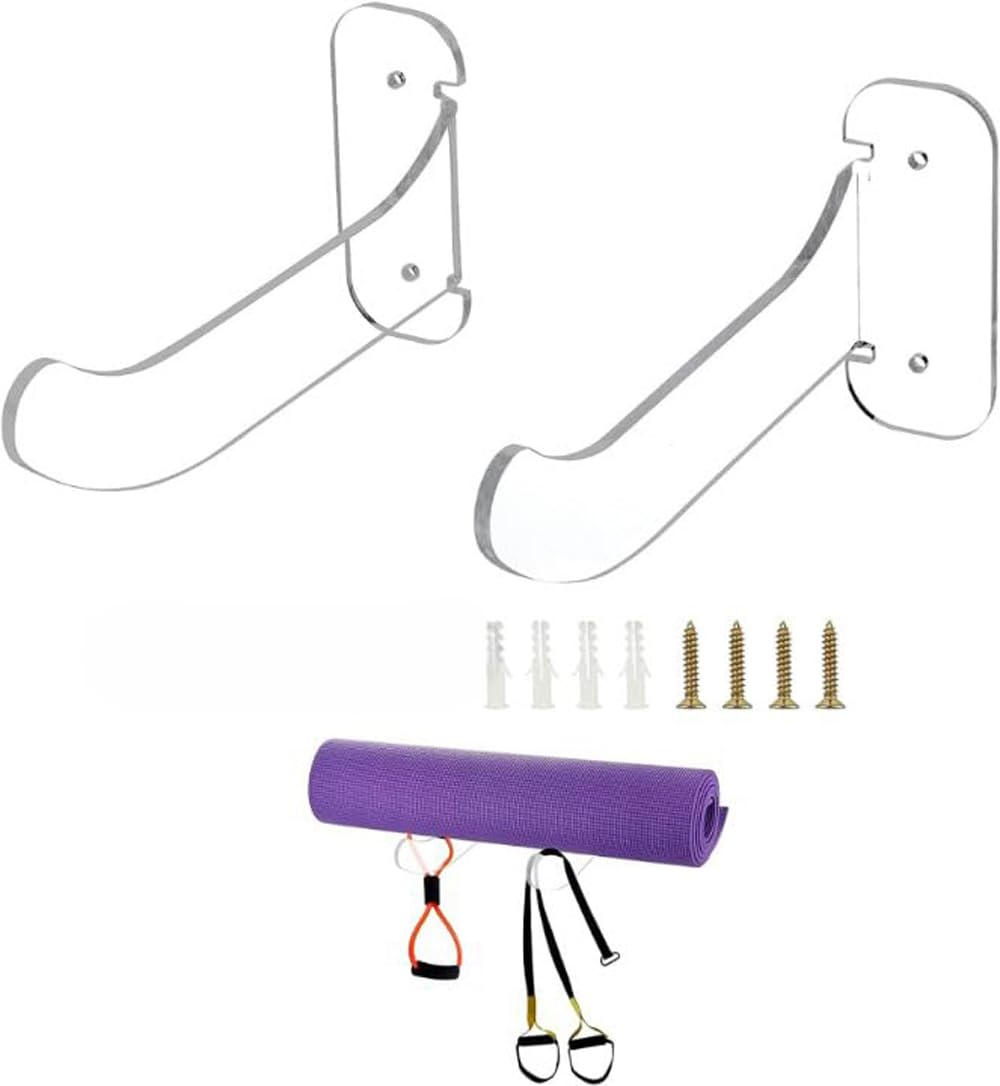 Parikshit Sublimation Acrylic Yoga Exercise Mat Wall Mount Holder Rack for Home Gym Fitness Resistance Band Hanging Gym Equipment Organizer Pack of 2pcs-image-21
