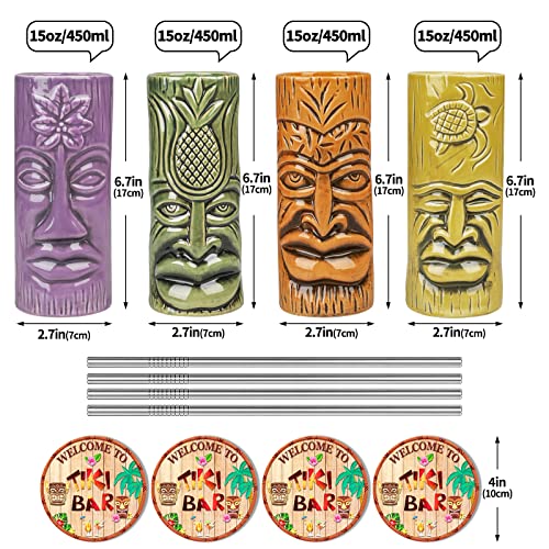 Ceramic Tiki Mugs Set of 4 Tiki Glasses, Exotic Cocktail Glasses - Image 2