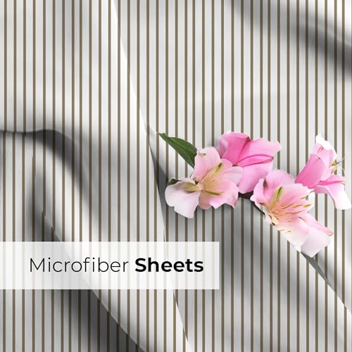 Extra Deep Split King Sheet Set - 7 Piece Breathable & Cooling Sheets - Hotel Luxury Bed Sheets Set - Easy Fit - Soft, Wrinkle Free & Comfy Sheets Set - Beige Striped Sheet Set w/Extra Deep Pockets - 4