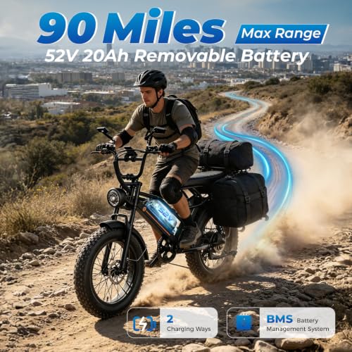Image of Jasion YR20 PRO Electric Bike for Adults&Teens, 3000W Peak Motor, 52V 20Ah Battery, Up to 90 Miles Range, 20 inchx4.0 inch Fat Tire Moped Style Off-Road Ebike, Full Suspension, All-Terrain Electric Dirt Bike