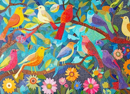 Lucky Puzzles - Birds & Blooms - 1000 Piece Jigsaw Puzzle for Adults | Colorful Puzzle with Vibrant Garden Birds | Best New Challenging and Relaxing Puzzle