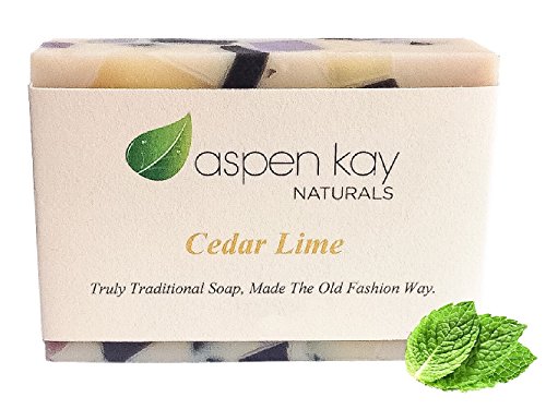 Cedar Lime Soap, 100% Natural & Organic, With Organic Shea Butter & Organic Olive Oil. Scented With Pure Essential Oils, GMO Free, Preservative Free. Handmade, 4.5 oz. Bar.