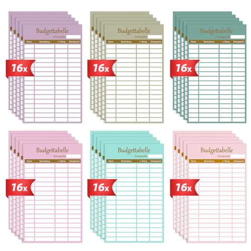 A6 Budget Planner Deutsch Zubehör (96er Set | 182 Seiten | 8 Farben) - Budget Sheets Zubehör für A6 Binder - Kosten Tracker - Ausgabenblätter - Einlagepapier Für Binder Notizbuch Ringbücher