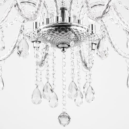 PAPAYA Plug in Crystal Chandeliers Clear Chandelier 25 * 27.5in 10-Light Modern Pendant Ceiling Lighting Fixture with Acrylic Crystals & Beads for Girls Room,Living Room,Kitchen Island,Entryway. - Thumbnail 7