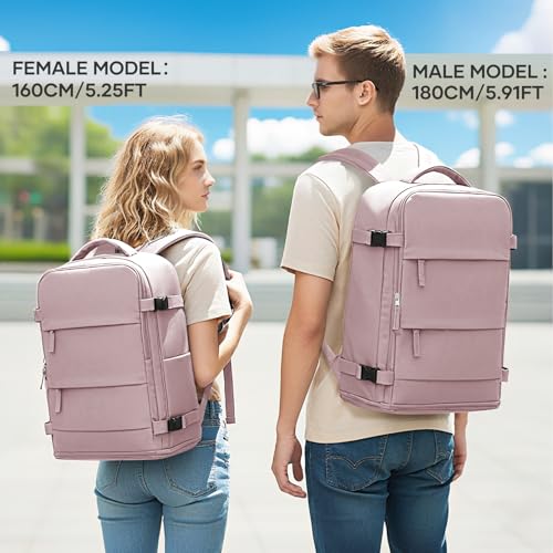 Image of coowoz Large Travel Backpack For Women Men,Carry On Backpack Flight Approved,Hiking Backpack Waterproof Outdoor Rucksack Casual Daypack Fit 15.6 Inch Laptop Shoes Compartment (Pink Purple-L)