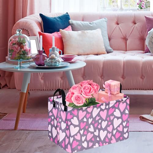 Image of Rectangle Gift Storage Basket Home Shelf Storage Basket Organizer Box Clothes Laundry Hamper Nursery Basket Laundry Basket with Handles (Grey heart)