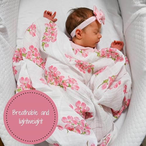 Image of LollyBanks Baby Blanket, 100% Cotton Muslin Swaddle Blankets for Girls, Large 47 x 47 Inches Newborn Blanket, Soft and Breathable Receiving Blankets, Baby Essentials, Registry (Dogwood Flower Print)