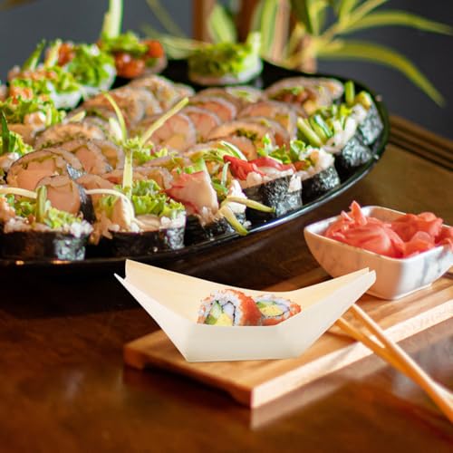 Juego de 50 platos de sushi de madera en forma de barco miniatura 4