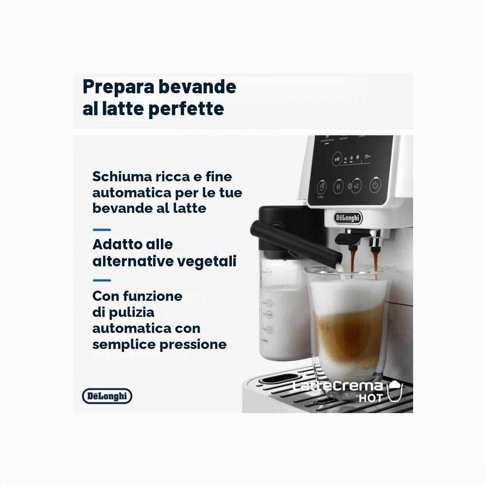 De'Longhi Magnifica Start ECAM220.61.W, Macchina Caffè Automatica dal Chicco alla Tazza, 4 Ricette One-Touch, Sistema Latte Crema Hot, Montatore Automatico Latte, Pannello Controllo Soft-Touch, Bianco