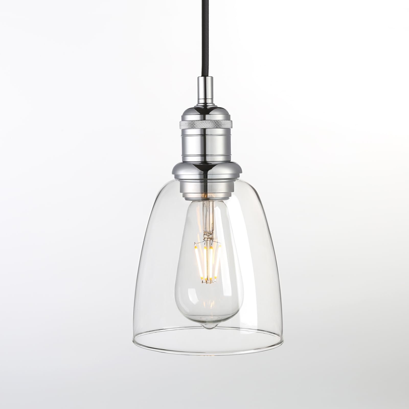 Yosoan Lighting Industrial Loft Bar Glass Shade Pendant Light Fittings, Edison Hanging Ceiling Lamp Chandelier for Kitchen Island Bedroom Dining Room (Chrome)