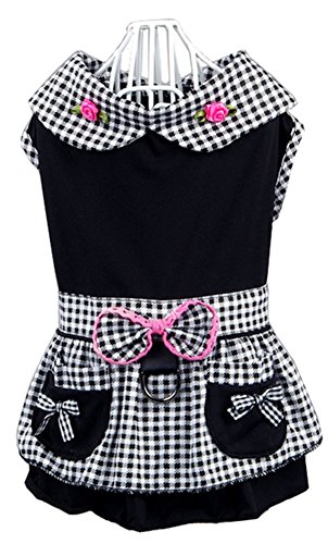 Vestido para perro con anillo para correa, estilo sirvienta a cuadros negro #4
