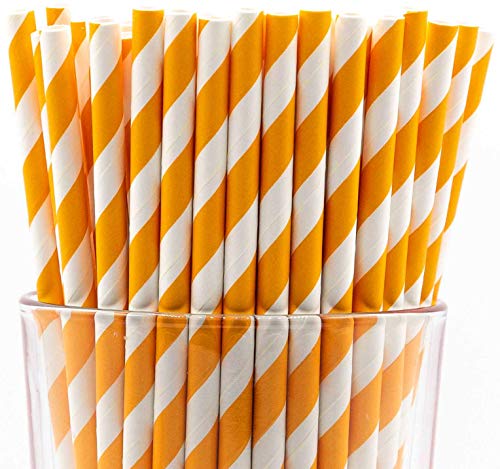 Pack of 300 Orange Swirls Biodegradable 4-Ply Paper Drinking Straws (Compostable, Non-toxic, BPA-free)