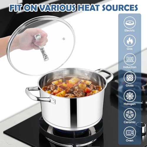 Teamfar Stainless Steel Stock Pot, 4-Quart Tri-Ply Base Stockpot Cooking Pasta Pot With Lid, For Induction Gas Glass Electric thumb #4