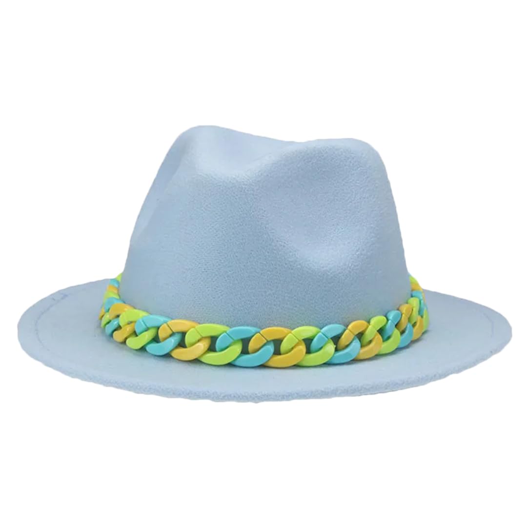 Czapki dla kobiet dzieci chłopcy dziewczęta Panama jednolity łańcuszek kapelusz fedora czapki dziecięce sombreros błękitny 52-54 cm (dzieci), Błękitny, S