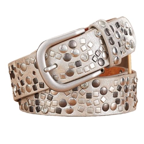 Women’S Fashion PU Leather Rivet Belt With Rhinestone Studs Female Rock Strap For Jeans