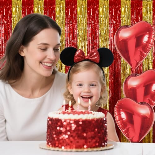 Image of BEISHIDA Red Gold Door Streamers Backdrop Foil Fringe Tinsel Party Streamers Curtains Photo Backdrop for Birthday Graduation Christians Party Decoations