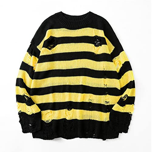 BXCNCKD Gothic Men's and Women's Sweater Ripped Striped Knit Sweater Men and Women Loose Casual Sweater2