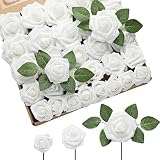 DerBlue 60pcs Three Different Sizes Artificial Roses Flowers Foam Roses Bulk w/Stem for DIY Wedding