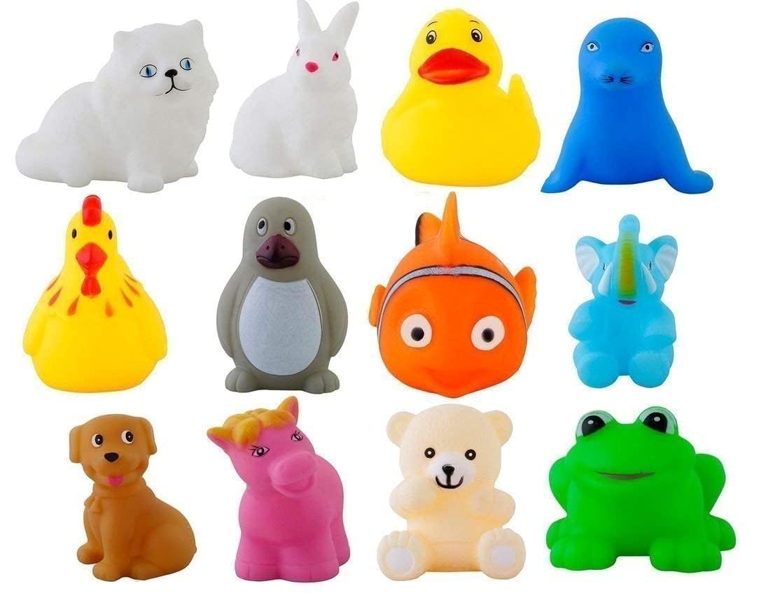 AW ANI WORLDPlastic Bath Toy Set of 12 Pcs Chu Chu Colorful Animal Shape Toy for New Born Babies, Fun Bathtime Buddies for Toddlers (Pack of 12, Multicolor)