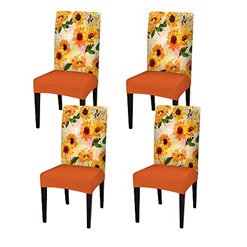 Orange Dining Room Chair Covers Set Of 4 Farmhouse Sunflower Stretch Removable Washable Chair Protector Covers Rustic Country Style For Kitchen #TOP5