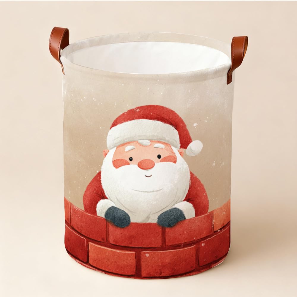 Laundry Basket 15.75 x 15.75 x 19.7 Inch Foldable Fabric Clothes Hamper with Festive Inspired Illustration Design Storage Bin with Handles for Bedroom Nursery Bathroom Laundry Room Décor