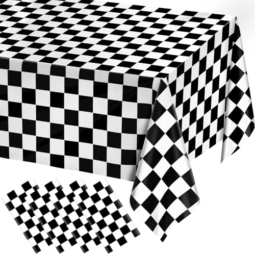 Image of 4 Pack Black and White Gingham Tablecloth Rectangular Buffalo Checkered Tablecloths Disposable Plastic Plaid Table Cover for Parties, Outdoor Picnic, Birthday, Wedding, Camping 54 x 108 Inch