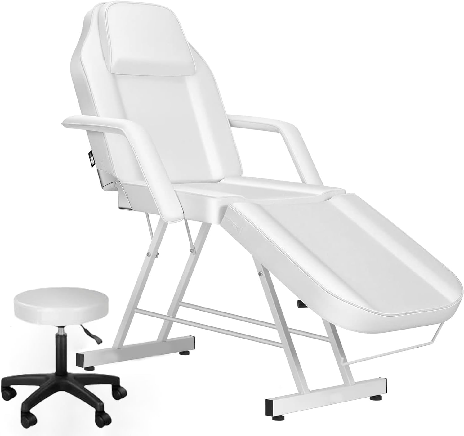 71in 3-Section Multipurpose Massage Bed Set: Spa & Salon Facial, Tattoo Chair with Hydraulic Stool, Removable Headrest, Ideal for Barber Spa Beauty (White)