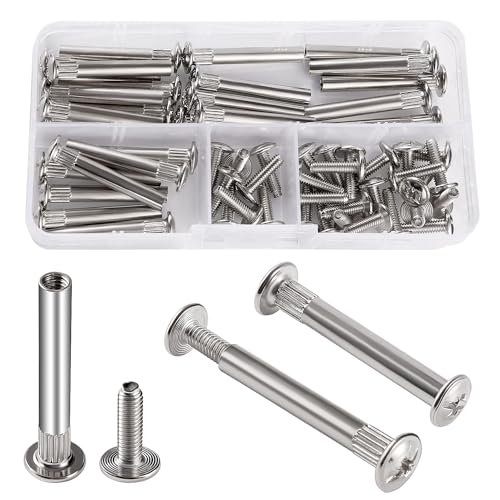VooGenzek 30 pernos de conexión de 5 mm de diámetro con tornillos M4, tornillos de fijación de muebles, pernos de unión de armario de níquel, conector de gabinete, 36-45 mm