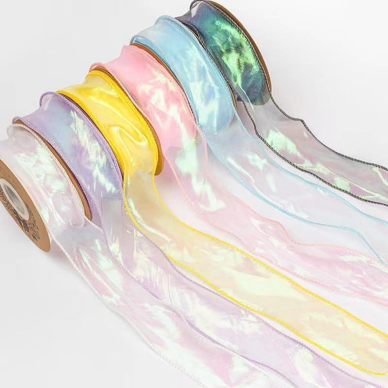 PATPAT® 10 Yards Iridescent Ribbon 1.57" Wide Laser Orange Sheer Organza Ribbon Fishtail Yarn Fabric for Floral Bouquets Bows Gift Wrapping Christmas Party Garland Decorations-image-16