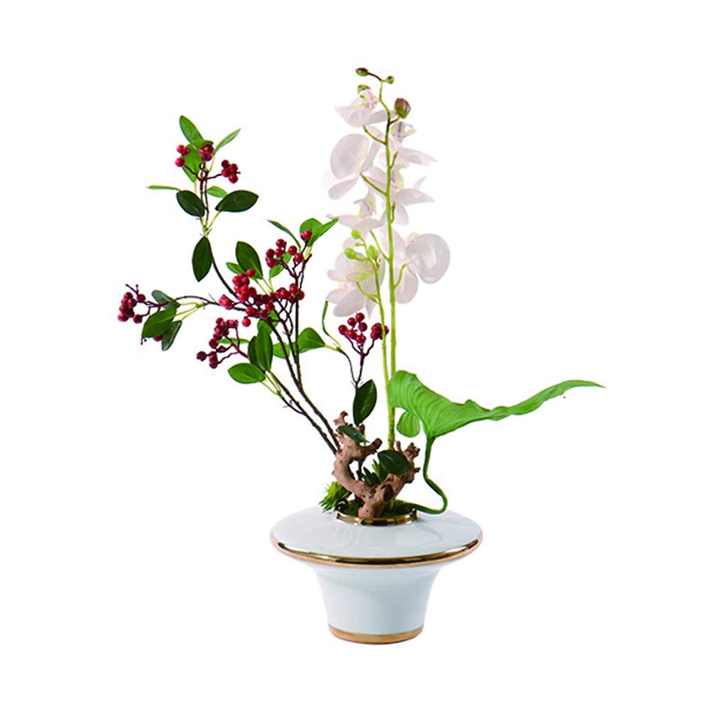 MYUYEE Artificial Flowers Artificial Phalaenopsis Silk Flower With Berry In White Vase For The Living Room Hotel Office Placement Artificial Flower Bonsai Flowers Arrangement Bo