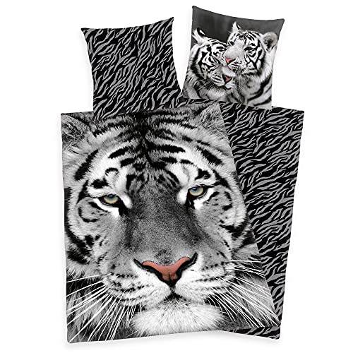 Klaus Herding GmbH Bettwäsche Set weißer Tiger 135 x 200 cm 80 x 80 cm...