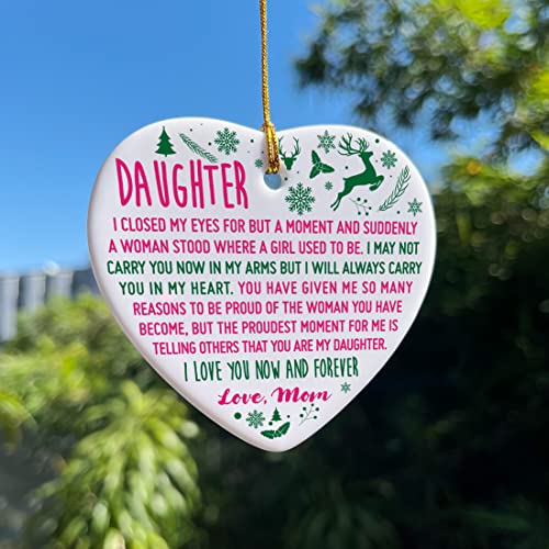 Image of Daughter Gifts from Mom Mother, Birthday Christmas Keepsake Ornaments Gifts for Daughter from Mom Mother, Holiday Decor Christmas Tree Decorations Ornaments Sign, I Love You Now and Forever