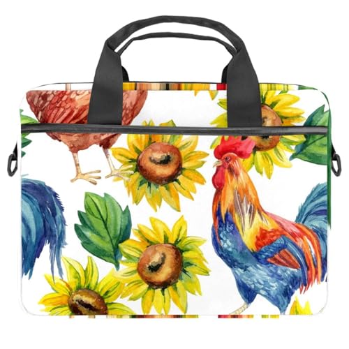 Maletín para laptop de 14 pulgadas con diseño de girasoles y gallina multicolor