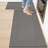 BEQHAUSE Kitchen Rugs Washable Kitchen Mats Floor Non-Slip Kitchen Mats Absorbent Kitchen Runner with TPR Non Skid Backing,Set of 2(50X76cm+50X122cm,Grey)