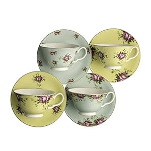 Aynsley Archive Rose Teacups and Saucers (Set of 4)