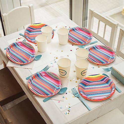 Image of 48PCS Fiesta Party Paper Plates Mexican Serape Fiesta Party Decorations Taco Plates Disposable Day of The Dead Supplies 7 inch Mayo Dessert Platters Mexico Stripes Dia De Los Muertos Decor