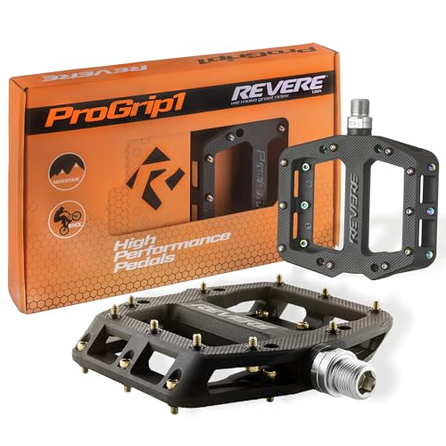 Revere Pro Grip MTB Mountain Gravel Bike Pedals, Composite Bearings, Non-Slip Wide Platform Lightweight Nylon Fiber Bicycle Platform Pedals 9/16