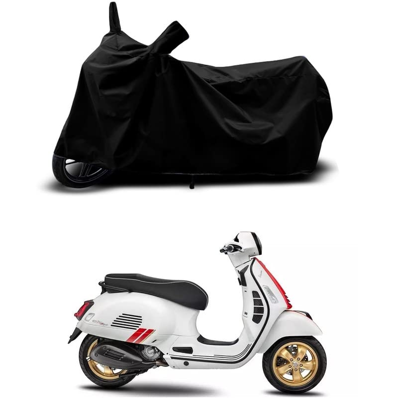 Image of 100% Scratchproof /UV-Rays /Heat Protection /Birds Dropping /Water Resistant /Dust Proof /Waterproof /Bike Scooty Two Wheeler Body Cover Compatible for Vespa SXL 125 Racing All Varients[Black]