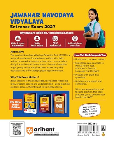 Image of Arihant Jawahar Navodaya Vidyalaya Entrance Exam 2027 Class 6 | Study Guide as per Syllabus | Section-wise Notes, PYQs 2000-2025, Model Tests with OMR & Solved Paper 2026 | English Medium