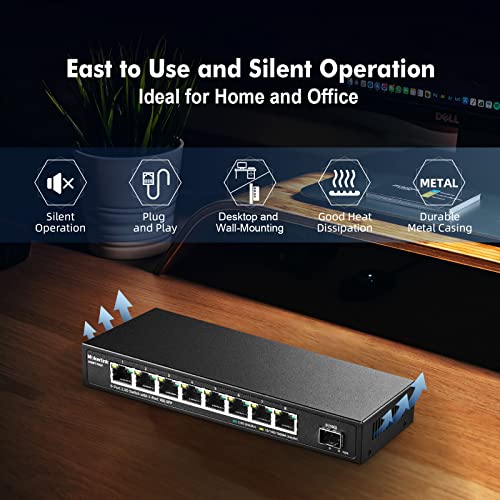 Image of MokerLink 8 Port 2.5G Ethernet Switch with 10G SFP+, 8x2.5G RJ45 Ports Compatible with 100 /1000Mbps, Metal Unmanaged Fanless Desktop|Wallmount Network Switch