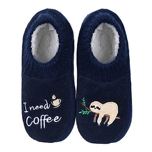 Women's Slipper Socks Winter Warm Knit Super Soft Plush Cozy Non Skid Fleece-Lined Sloth Indoor Socks with Saying