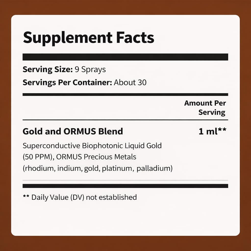 Liquid Gold Supplement Spray | Pure Gold Nanoparticles for Energy, Focus & Mental Clarity | ORMUS Precious Metals Blend (2)