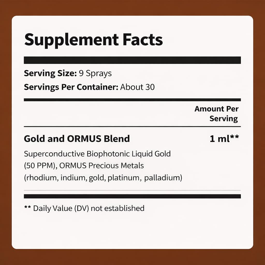 Liquid Gold Supplement Spray | Pure Gold Nanoparticles for Energy, Focus & Mental Clarity | ORMUS Precious Metals Blend (1) — Amazon image 7