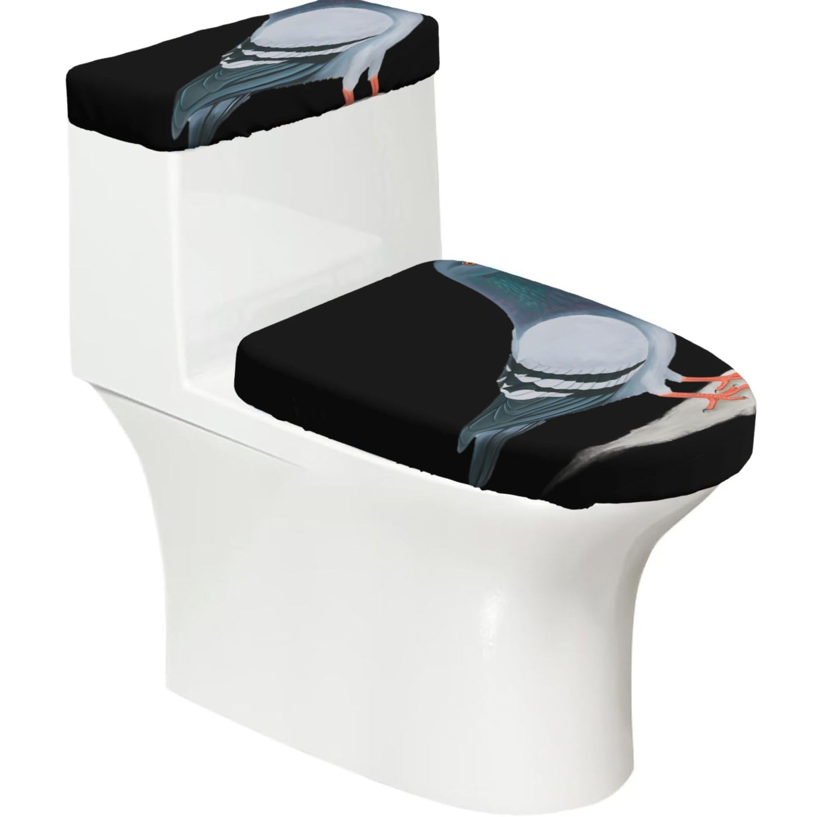 Pigeon 2-Piece Toilet Seat Cover Set with Tank Lid - Elastic for U-Shape & Elongated - Bathroom Decor