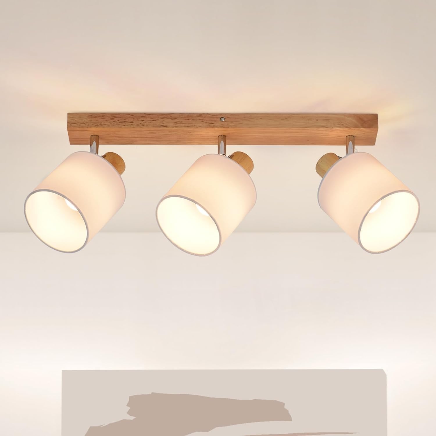 Glitzerlife Deckenlampe 3 Flammig Deckenstrahler Holz - LED Deckenleuchte Vintage Boho Deckenspot E14 Lampe Schwenkbar 350° Spot Retro für Schlafzimmer Küche Flur MAX.25W (ohne Leuchtmittel)