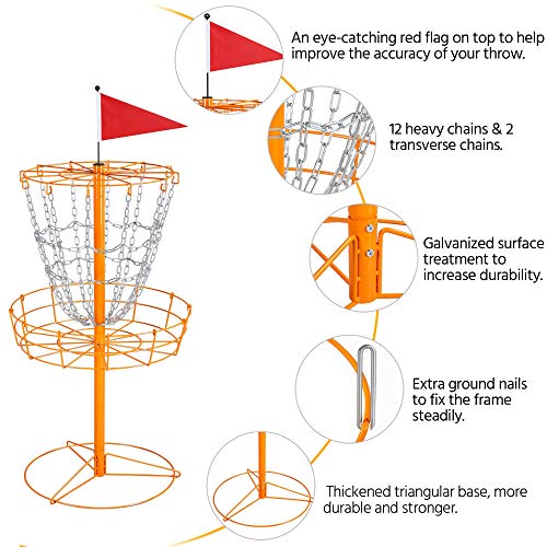 Image of Yaheetech Disc Golf Basket Portable Disc Golf Practice Set 12 /24 Chain w /Basket Target and Double Steel Chains for Outdoor